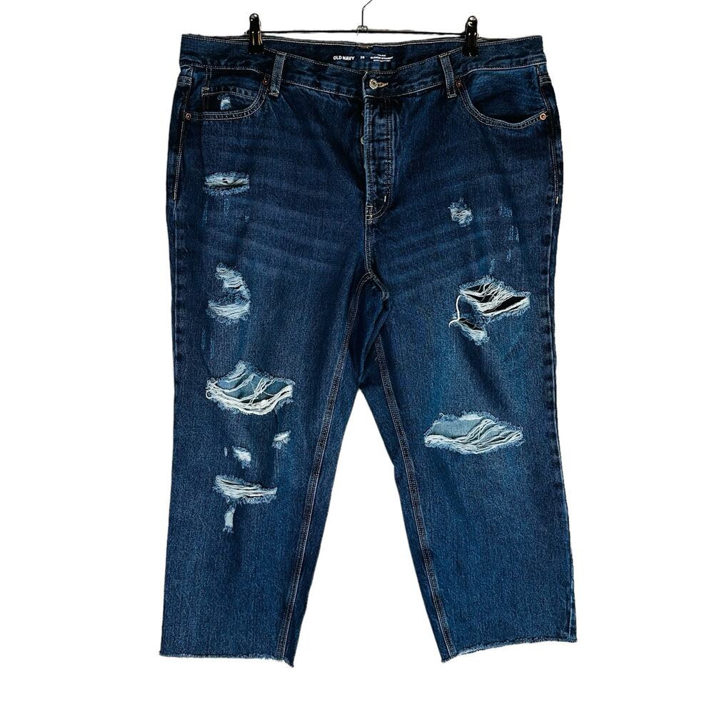 Old Navy Womans 20 Button Fly Jeans Slouchy Straight HighRise Raw Hem Distressed